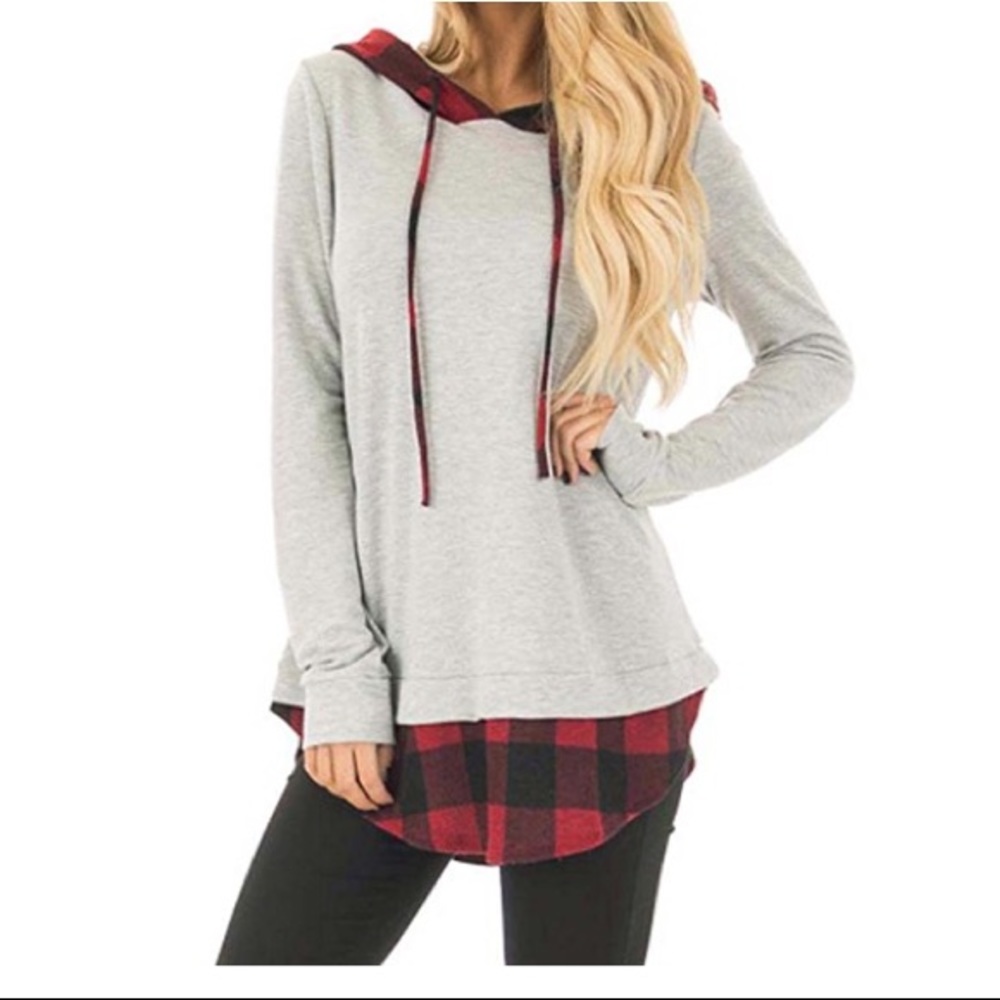 NWOT Plaid Tunic Hoodie